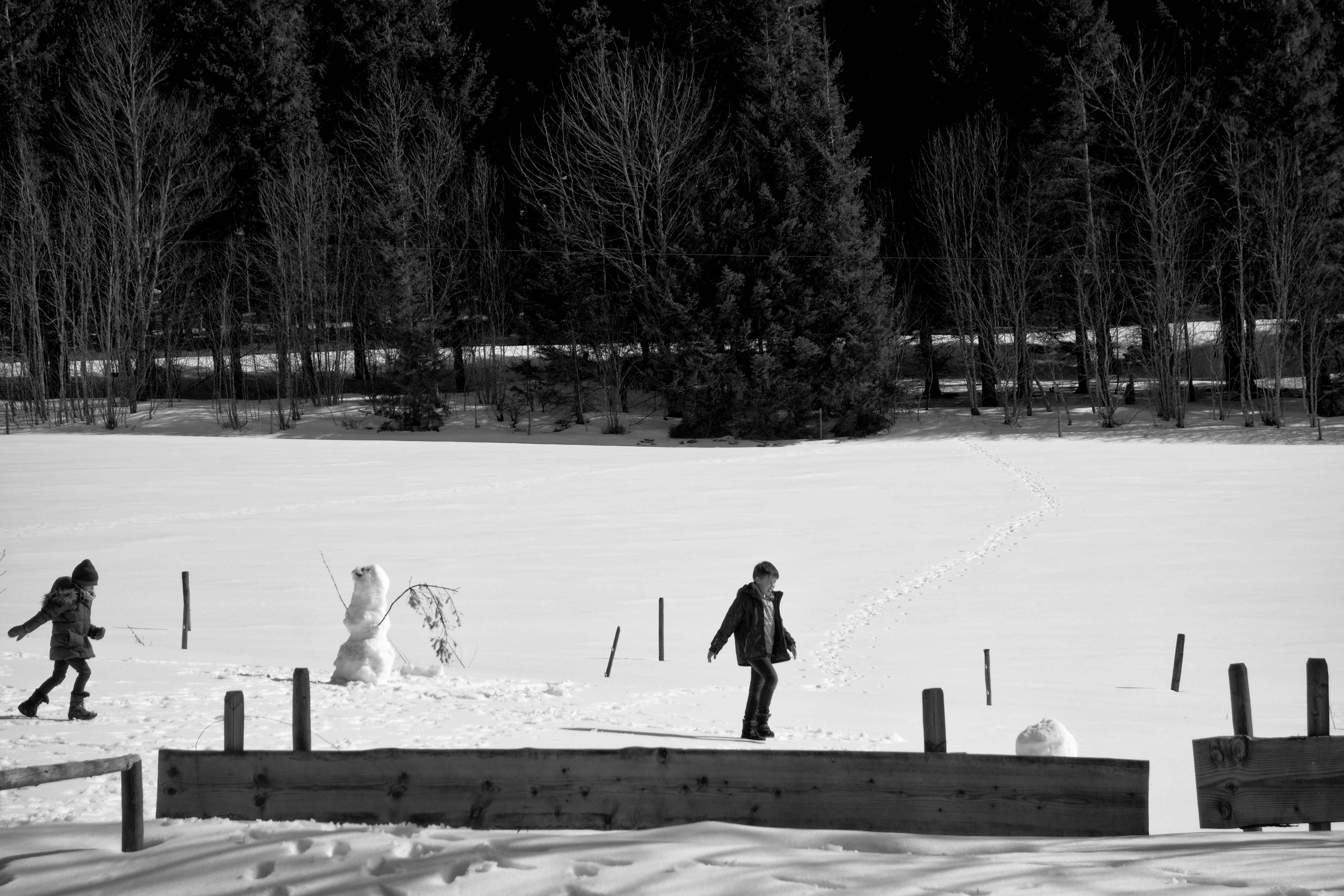 Hinterzarten, forêt noire Allemagne, on fait un bonhomme de neige